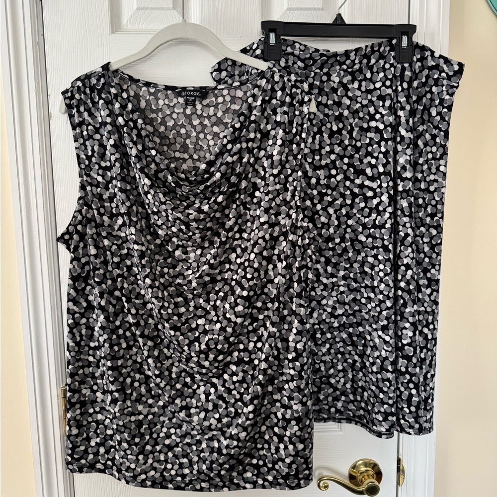 George skirt and  Blouse set in Classic Black white and gray dots size 20
